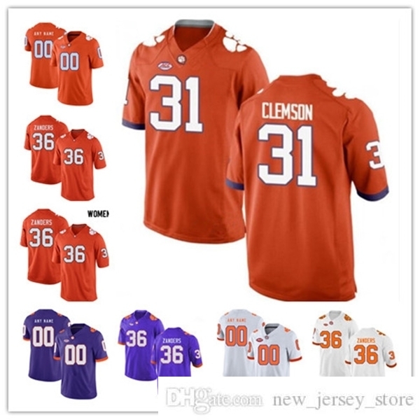 

Custom NCAA #31 Clemson #36 Lannden Zanders Clemson Tigers College Football Jerseys Mens Youth Womens Clemson Lannden Zanders Jersey S-4XL, Orange