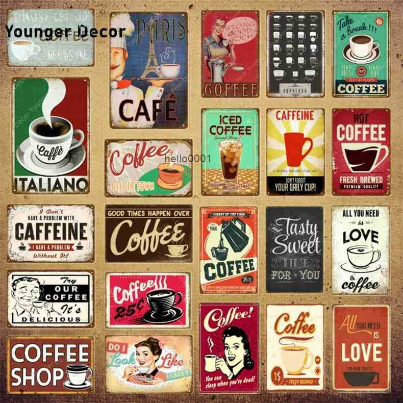 

Paris Cafe Coffee Shop Tin Sign Italiano Caffeine Vintage Metal Plaque Kitchen Bar Wall Decor Retro Posters Iron Painting YI-128