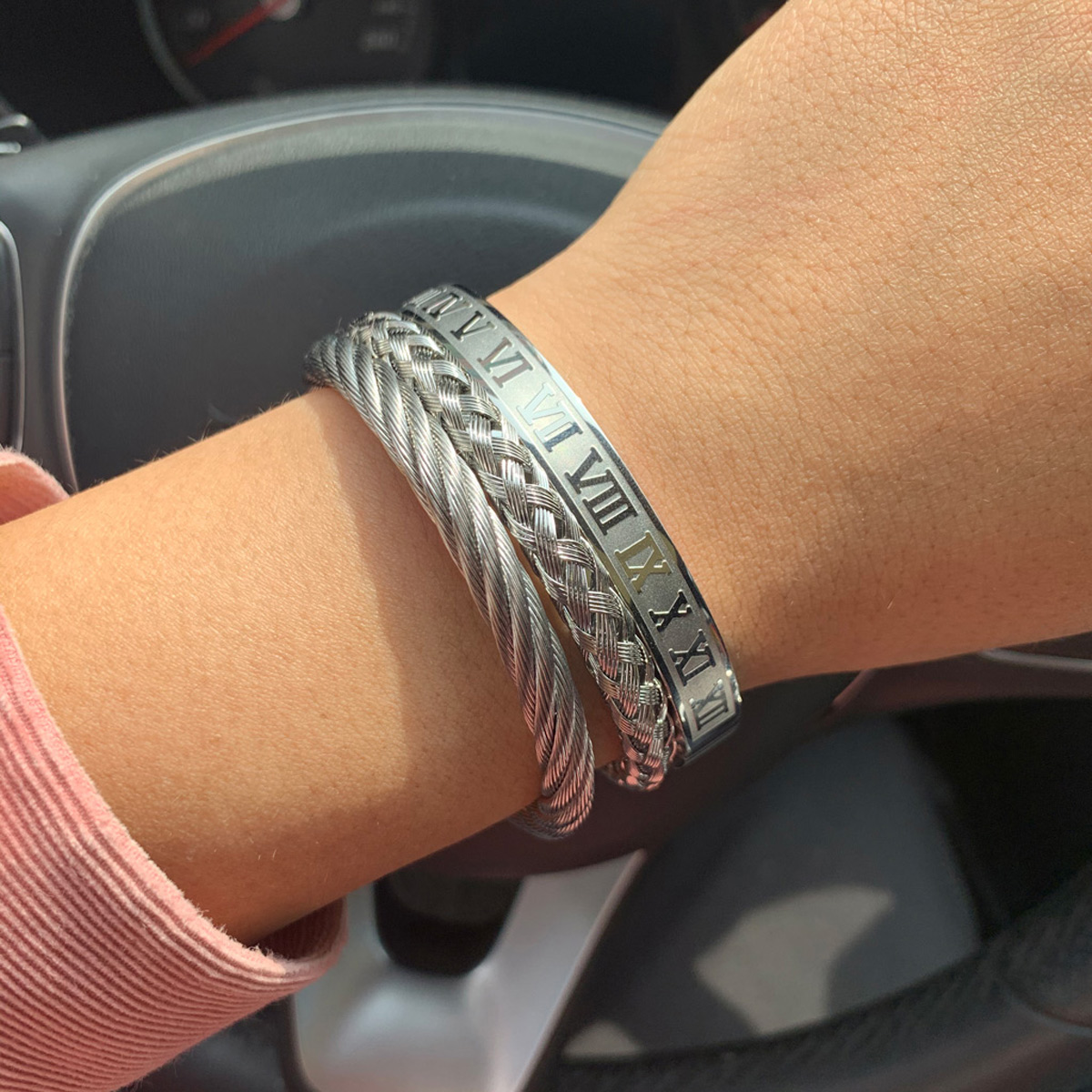 

3pcs/Set Royal Roman Number bracelets & bangles Stainless Steel Braid Rectangle Bangle Luxury Men Bracelet for Men Jewelryg