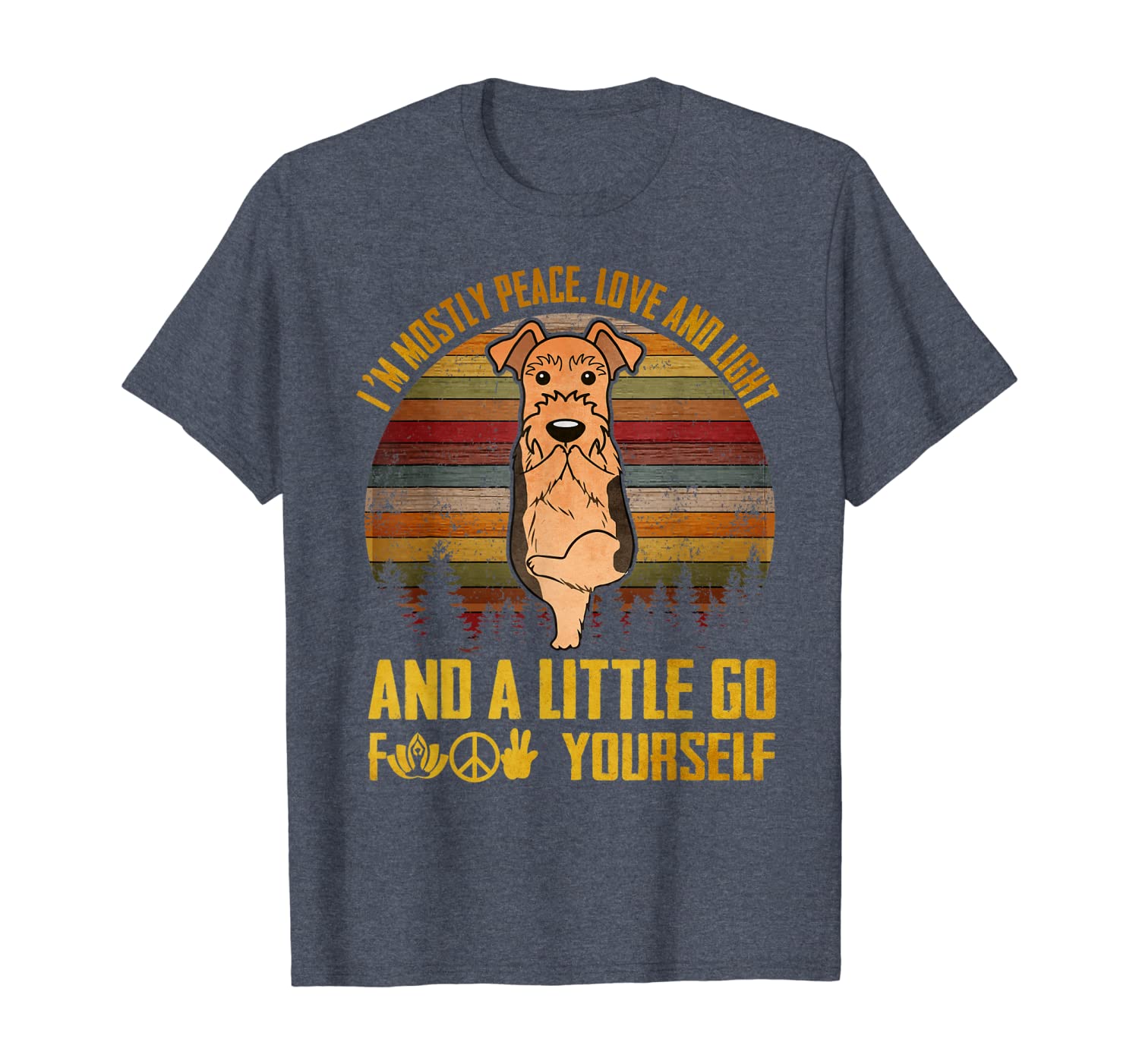 

airedale terrier namaste shirt peace love and light, White;black