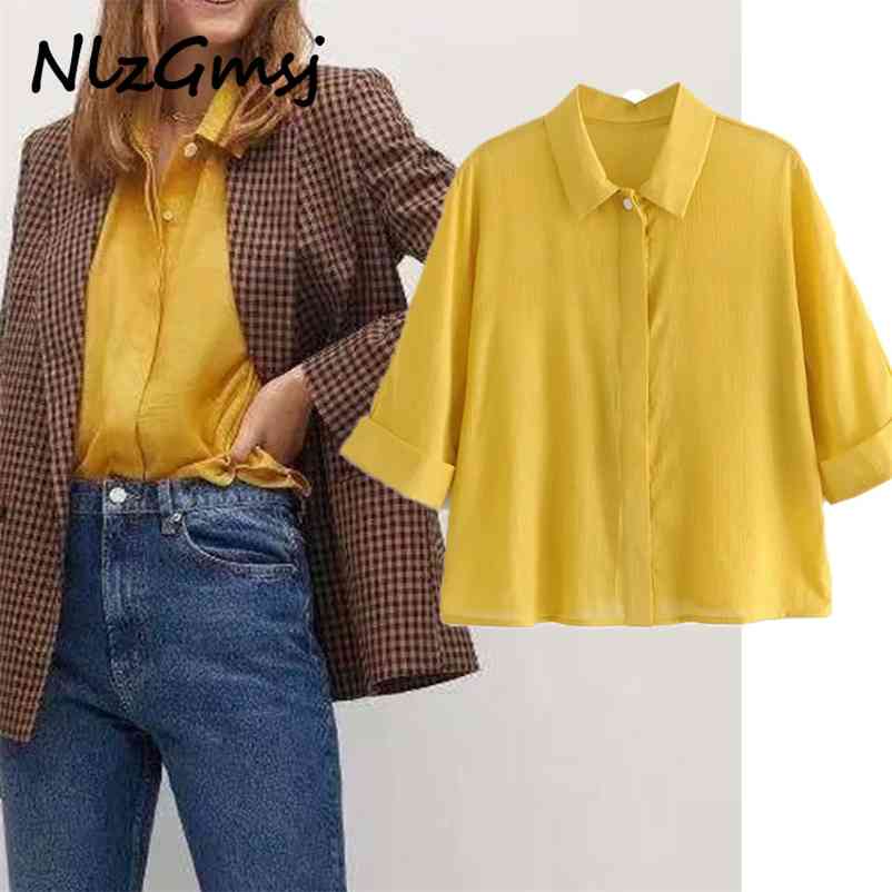 

Blouse Women Fashion Solid Turn-down Collar Flowy Shirt Casual All-Match Female Simplicity Tops 210628, As picture