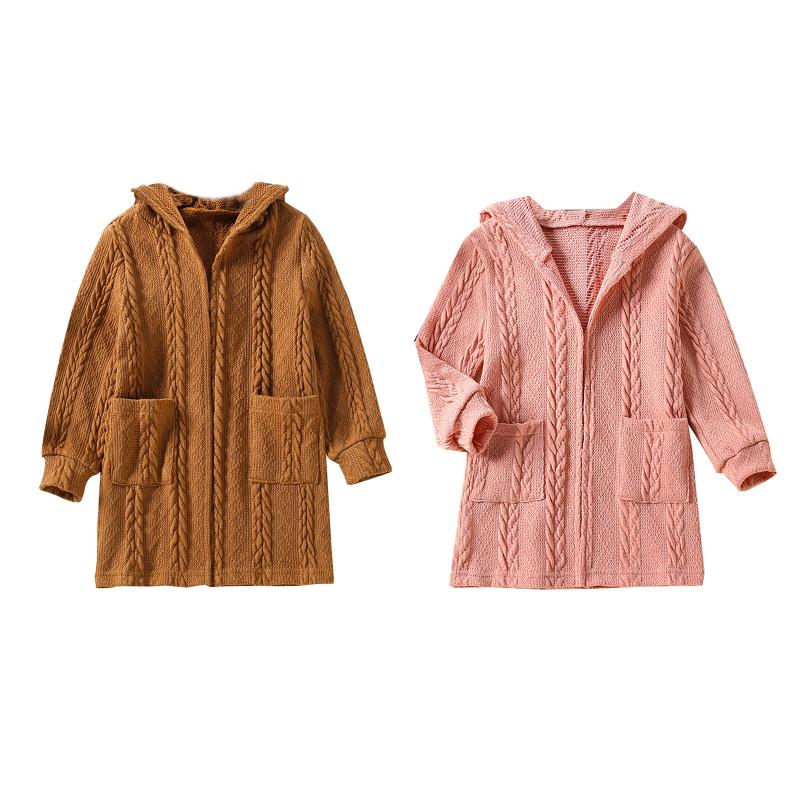 

Jackets FOCUSNORM 1-6Y Autumn Kids Girls Sweater Cardigan 2 Colors Solid Knitting Long Sleeve Hooded Warm Jacket, Blue;gray