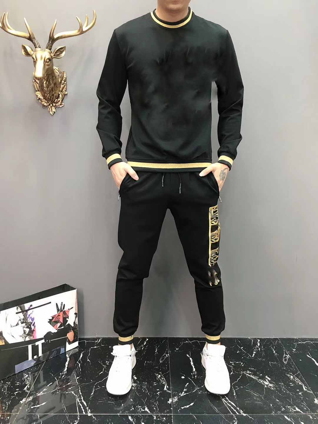 

New Winter Tracksuit Men Luxury Sweat Suits Autumn Brand Mens Jogger Suits Jacket Pants Sets Sporting WOMEN Suit Hip Hop Sets M-3XL, Black