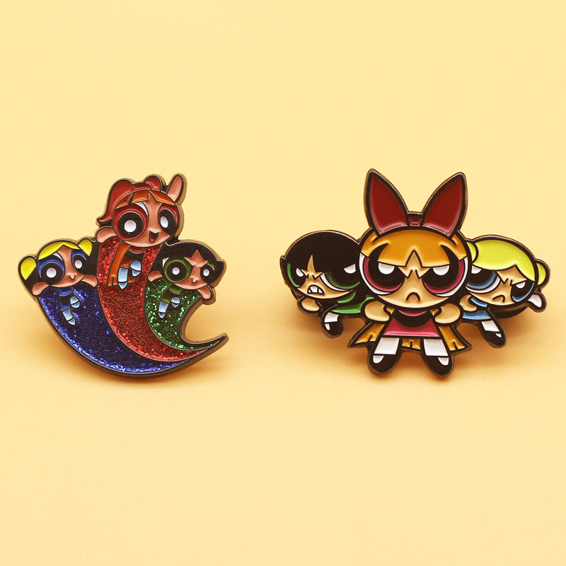

Powerpuff Girls Enamel Pins Cute Cowboy Coat Cartoon Brooch Men Women Fashion Jewelry Gifts Anime Movie Novel Hat Lapel Badges, Mixed colors