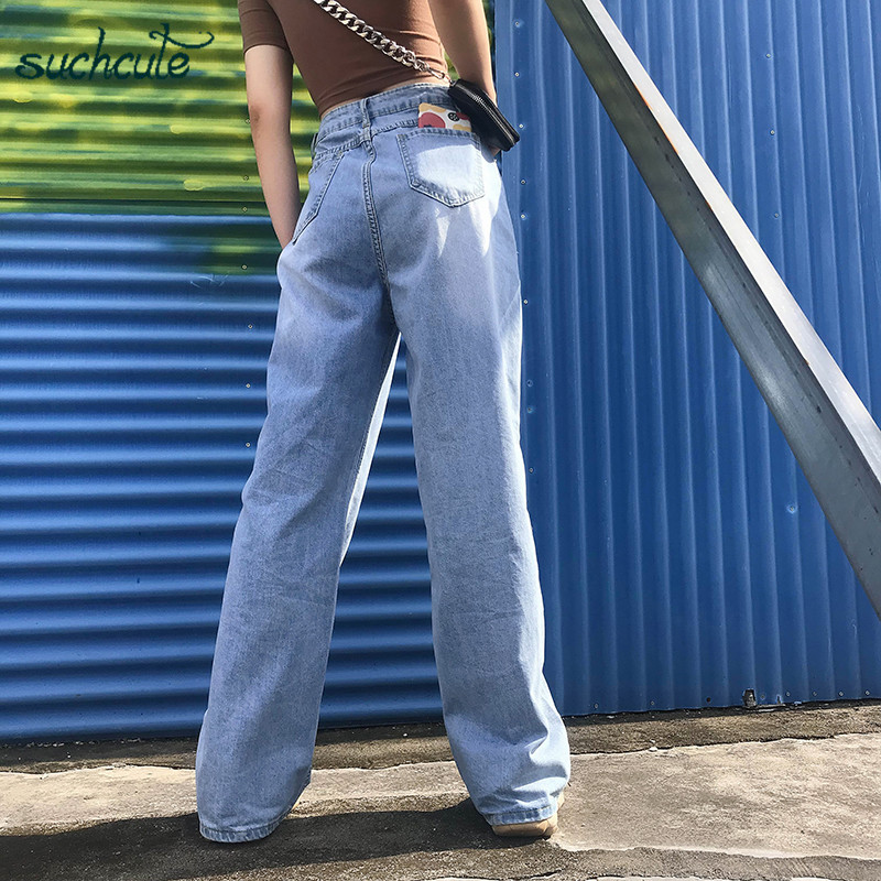 

2021suchcute high waist jeans women wide leg pants plus size punk korean style trouser casual korean style harajuku female joggers, Blue