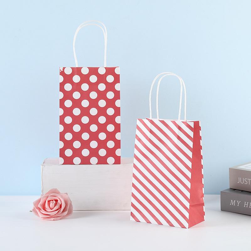 

Gift Wrap 10Pcs Kraft Paper Bags For Party Custom Shopping Mall Handbags Package Dot Printing Design Pink Blue Red Color Wholesale Packing