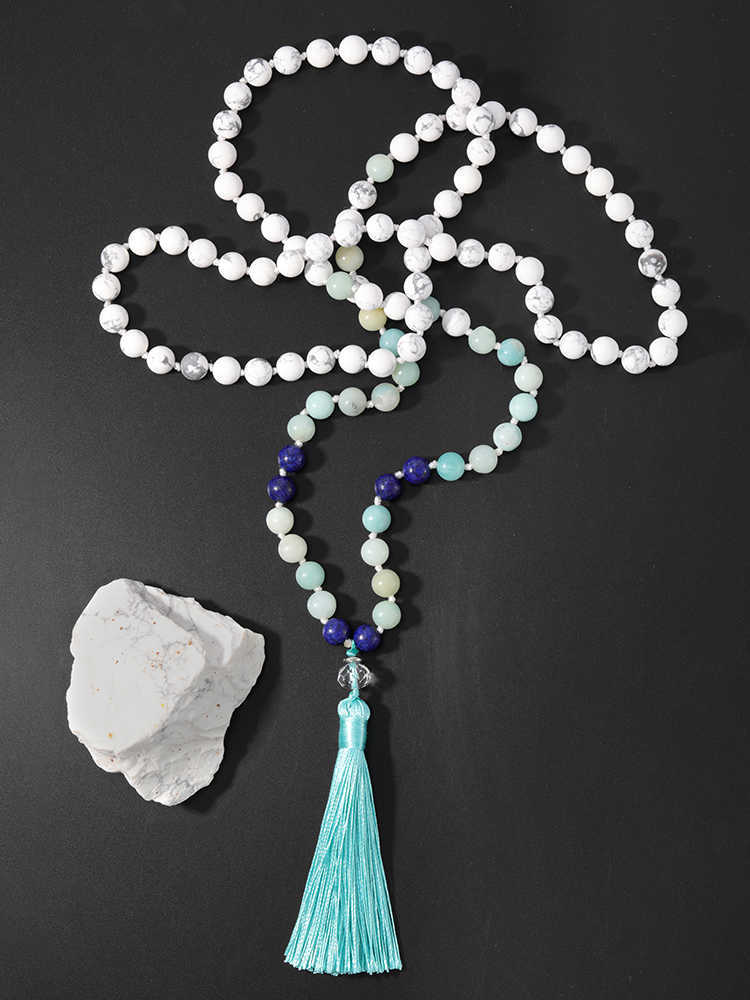 

OAIITE 108 Mala Beads Natural Howlite ite and Lapis Lazuli Stone Necklace Yoga Meditation Jewelry