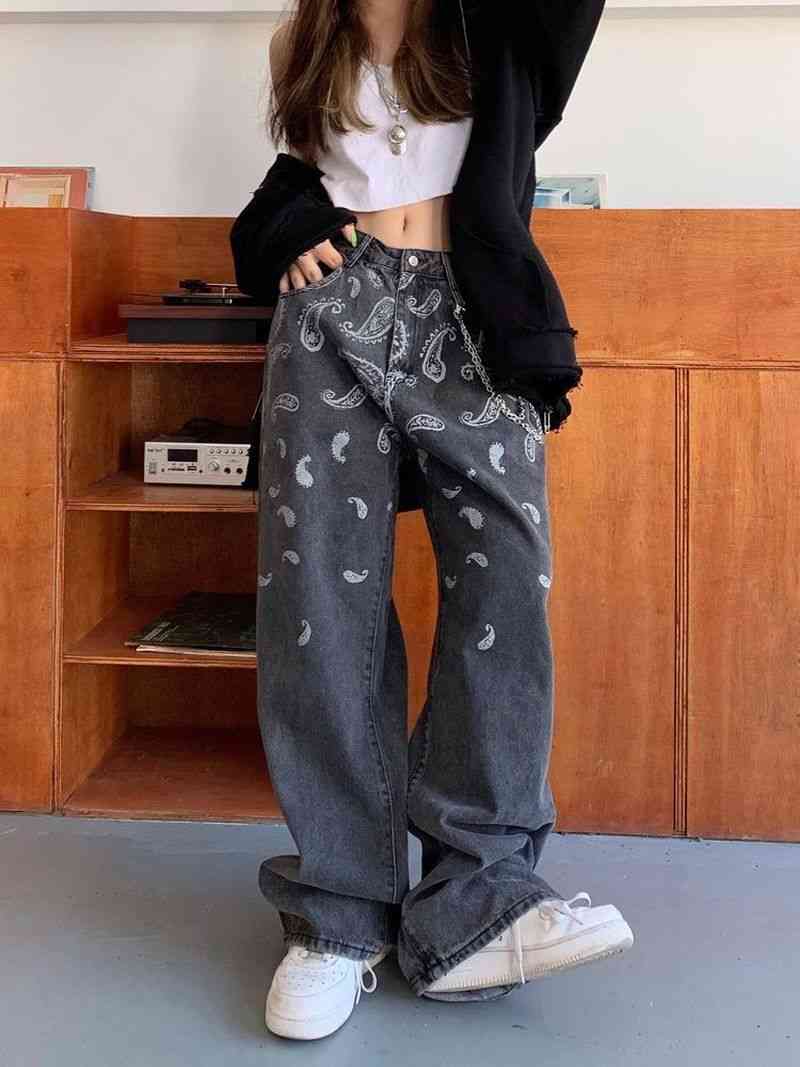 

women's jeans jeans design sense, straight, high waist, fair, stamped, loose, black, long leg, y2k, retro, trend mlii, Blue