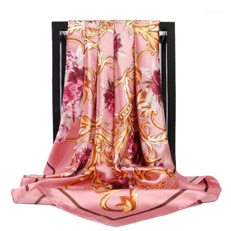 

Scarves 2021 Summer Sunscreen Silk Scarf 90X90CM Satin Kerchief Fashion Print Square Bandana Female High-Grade Beach Shawl