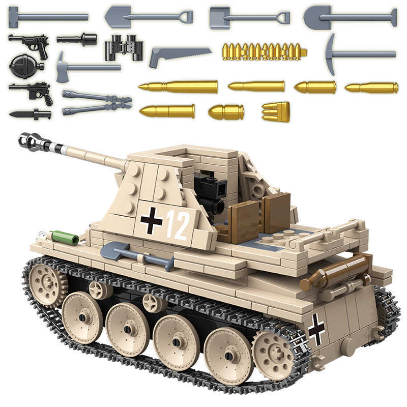 

608PCS WW2 Military German Weasel tank Building Blocks Self propelled anti gun weapon Bricks Kids Toy For Children Y0808