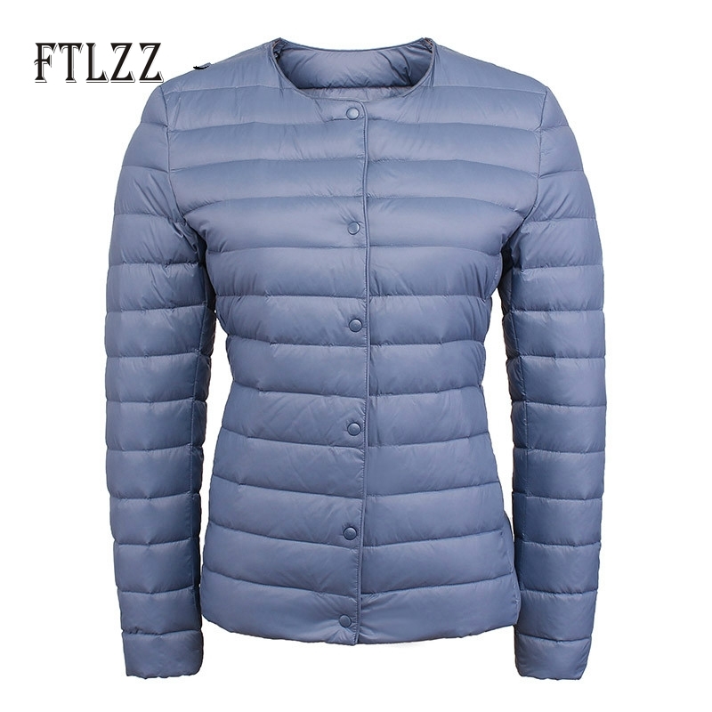 

Ultra Light Down Jacket Women Slim Single Breasted Short White Duck Coat Autumn Winter Lightweight Warm Parkas Outwear 210602, Navy