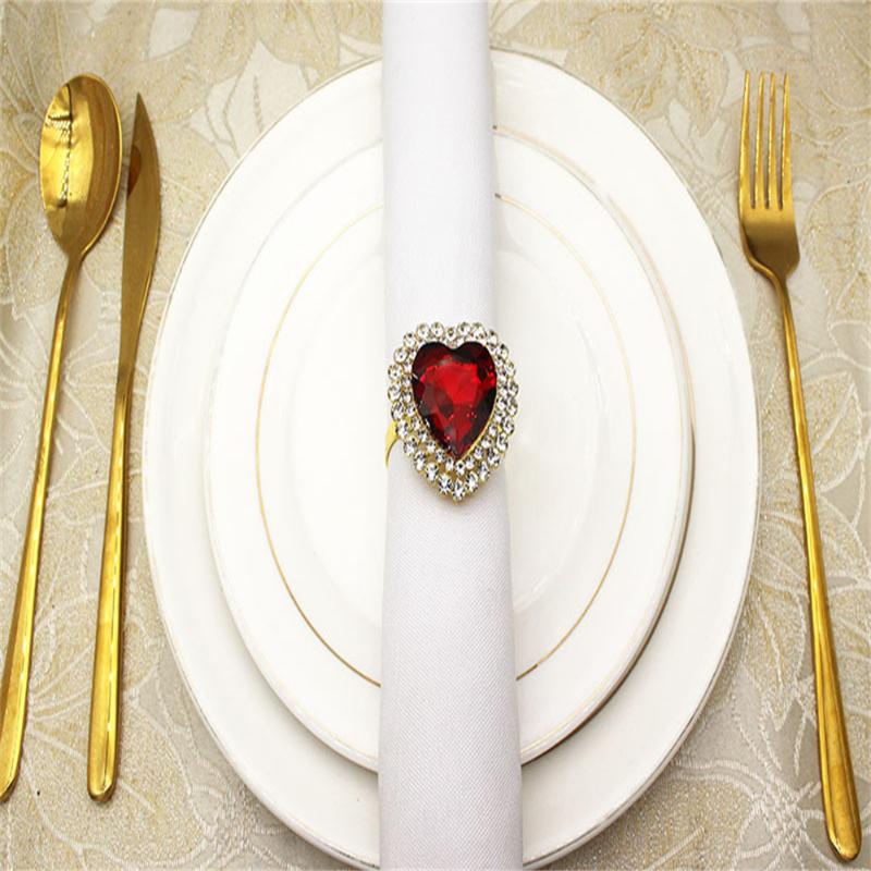 

Napkin Rings Valentine's Day Red Love Button Diamond Ring Holder Holiday Party Table Decoration