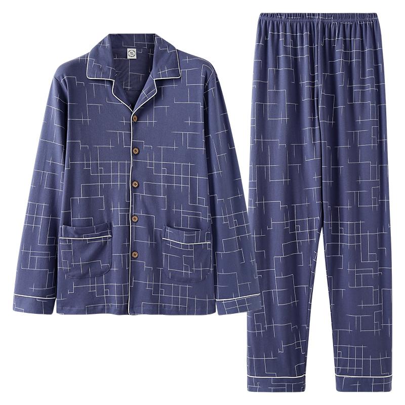 

Men's Sleepwear Mens Pajamas Autumn 100%Cotton Pijama Hombre Pajama Set Long Sleeve Turn-down Collar Loose Plus Size Male Lounge Suit, Sjs9212