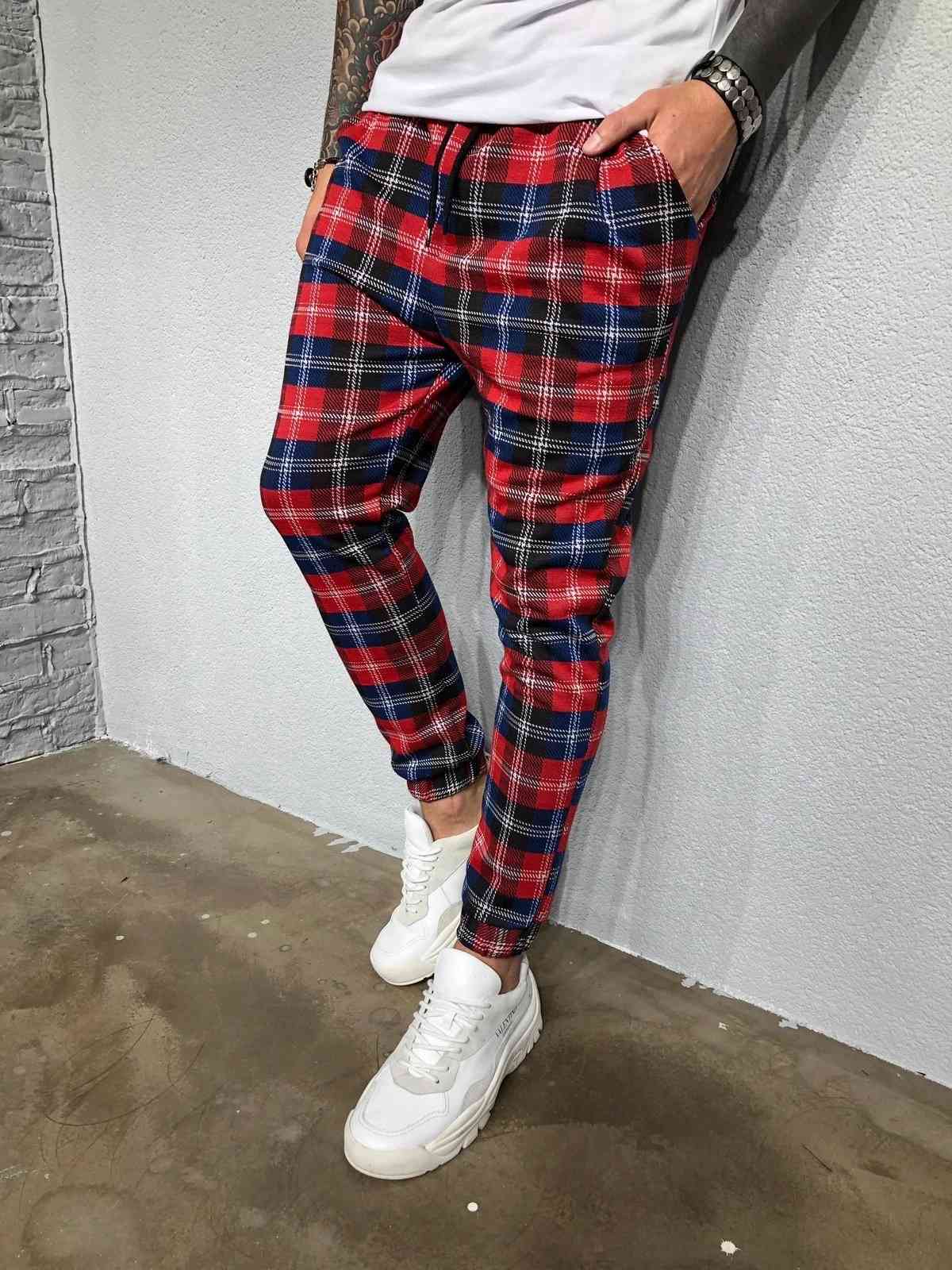 

Men's Pants Autumn and Winter European American Plus Size Lattice Slim Casual Trousers Gradient Fashion K152 1403 VPWI, Green