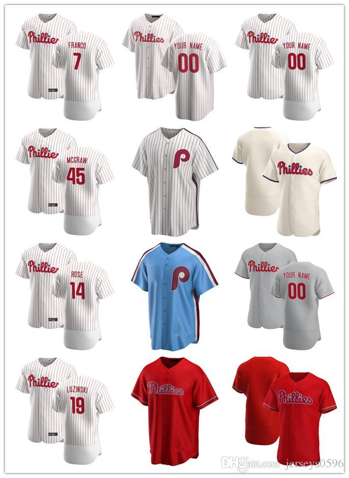 

Custom Jersey Men women Youth Philadelphia Phillies 14 Pete Rose 7 Maikel Franco 19 Greg Luzinski 45 Tug McGraw Baseball Jerseys, Blue;black
