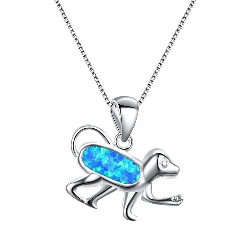 

Pendant Necklaces Fashion Monkey Animal Statement Necklace Women Silver Color Blue Fire Opal Chain Boho Nature Forest Jewelry