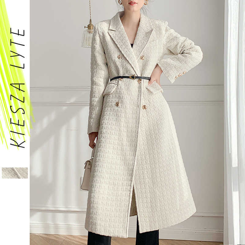 

Women Woolen Coat Fashion Autumn Winter Overcoat Wool Jacket Tweed Suit Female Outerwear 210608, White