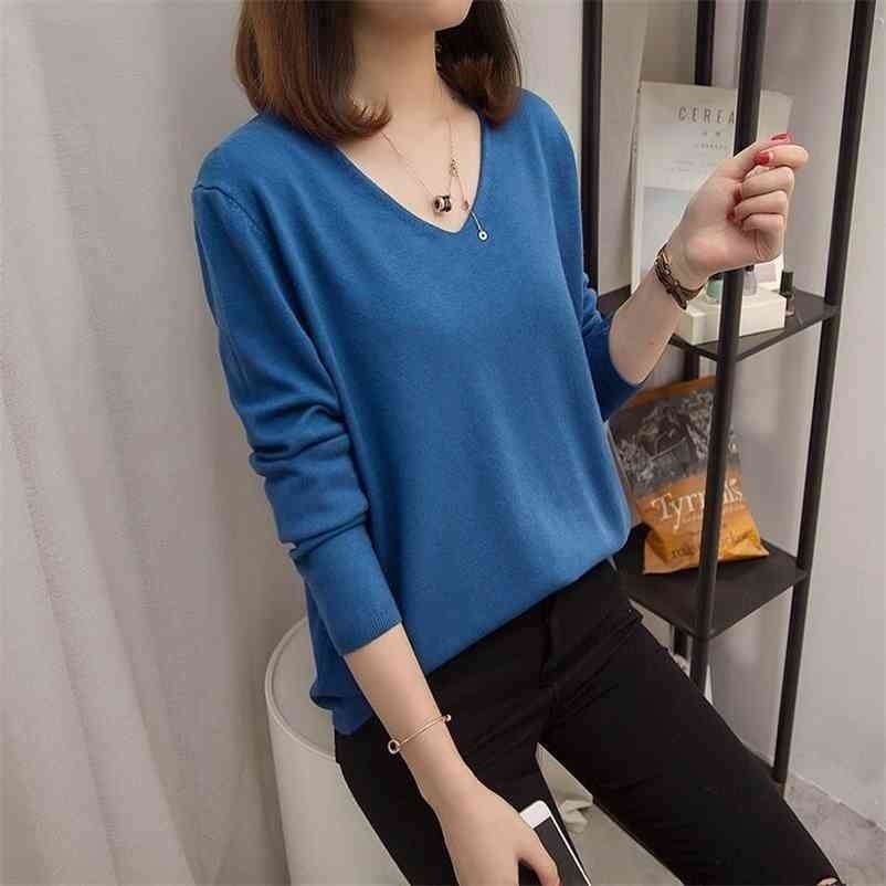 

Autumn V Neck Solid Loose Sweater Women Casual Long Sleeve Knitted Tops Winter Vintage Elegant Warm Pullover Jumpers 210517, Fuchsia