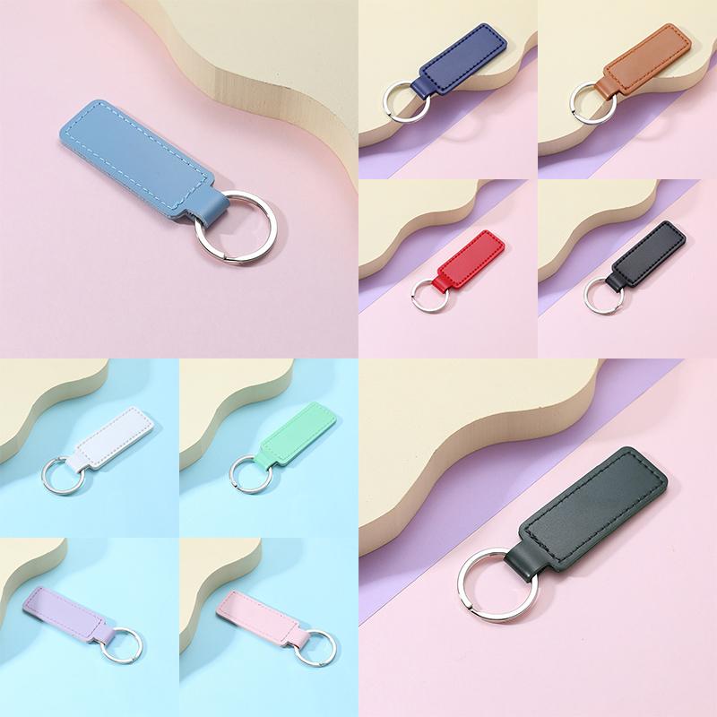 

Keychains 72*24 Mm Bright PU Leather Keychain Double-sided Car Thread Metal Pendant Gifts 10 Colors