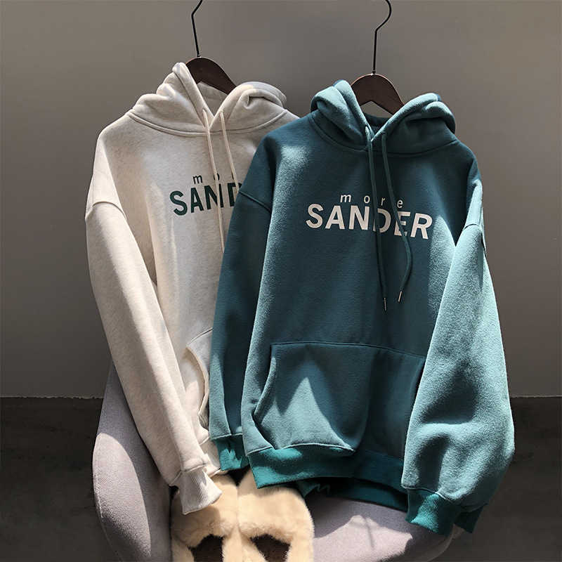 

Winter plush thickened letter hat jacket women's Korean version of loose 7031 210607, Green
