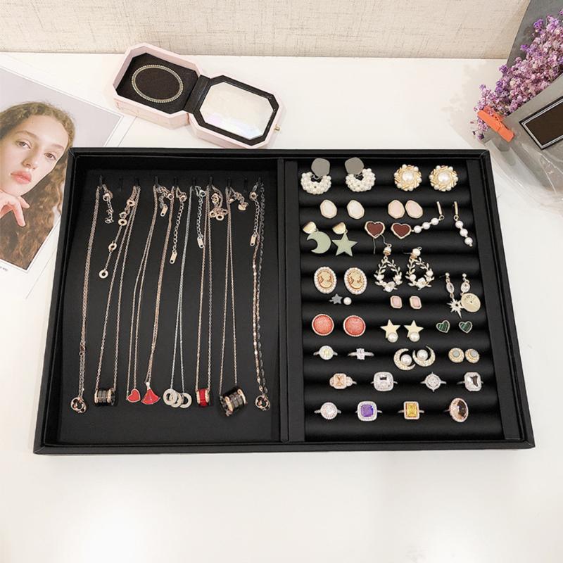 

Jewelry Pouches, Bags Necklace Display Tray Holder Leather Ring Storage Case Showcase No Lid For Fashion Carrying Ornament #38