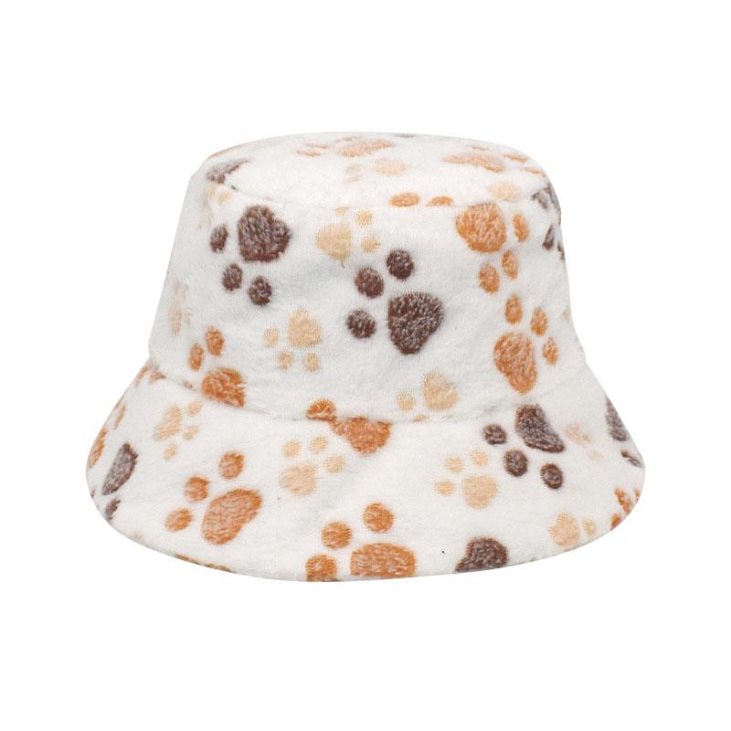 

Wide Brim Hats Cute Cat Paws Print Women Bucket Hat Winter Warm Soft Faux Fur Outdoor Panama Caps Sun Fishermen Cap, Khaki
