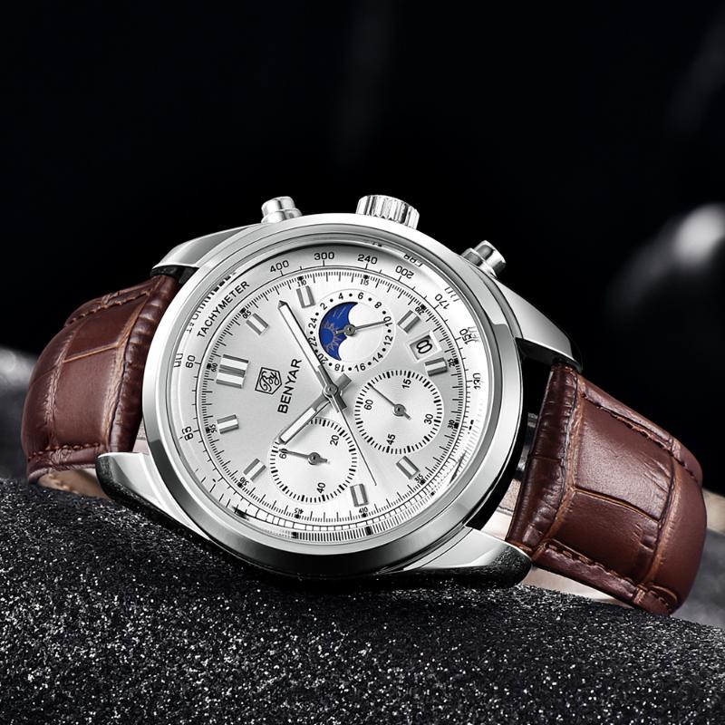 

Wristwatches BENYAR Sports Men Quartz 30ATM Waterproof Stainless Steel Watch Luxury Military Chronograph Reloj Hombre, White
