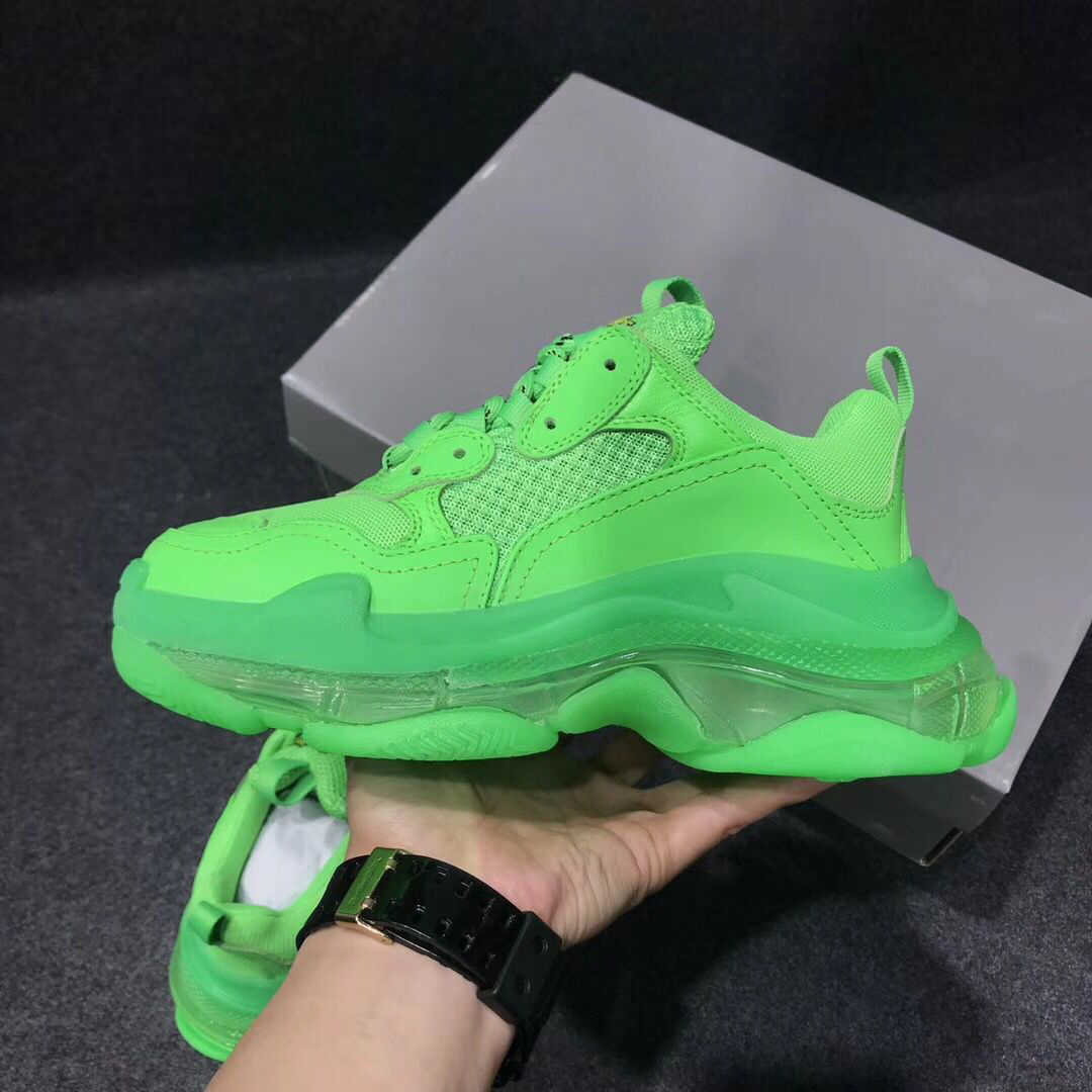 

Leather Casual Shoes Men Women Green Triple S Sneaker Designer Fluo Green Casual Shoes Fashion Low Top Clear Sole Platform Shoes, As the pic show
