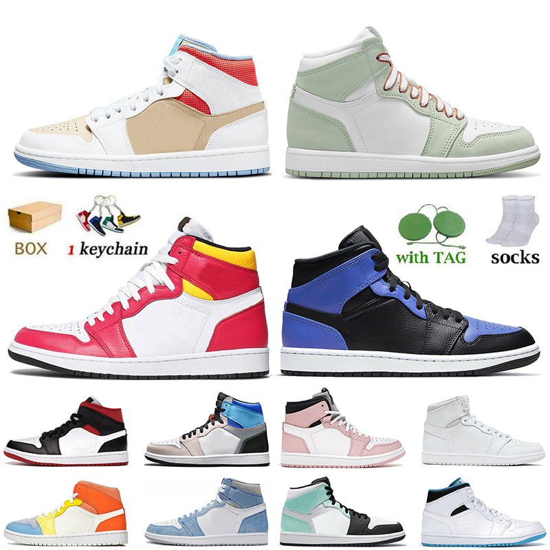 

Jorden 1 With Box Jumpman 1s Mens Basketball Shoes Women Mid SE Sesame High OG Hyper Royal Sneakers Light Fusion Red Tropical Twist Trainers, White;red