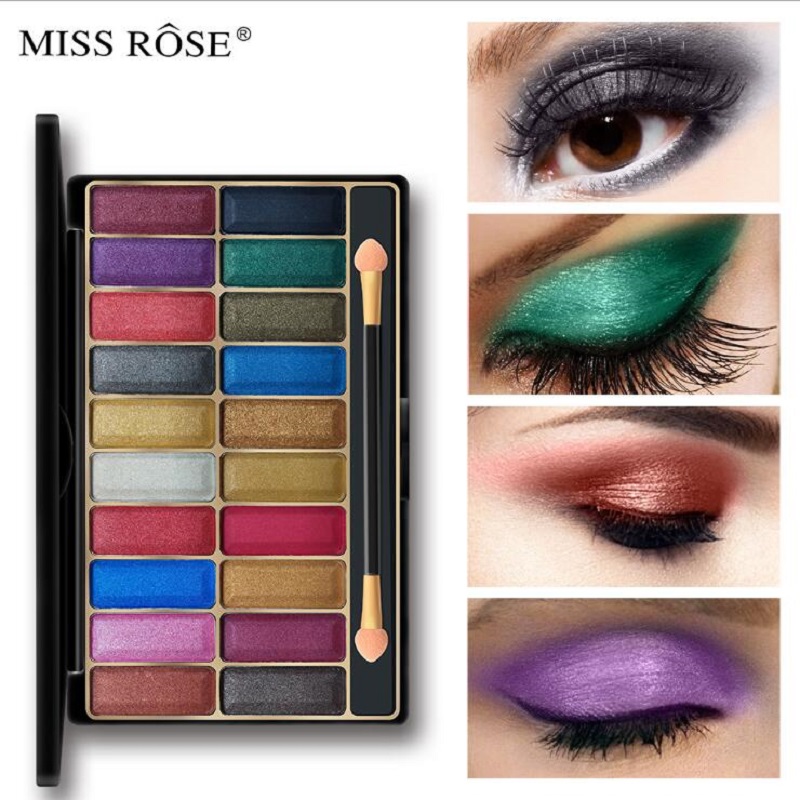 

MISS ROSE 20Color Metallic Shimmer Pearlescent Wet Makeup Eye Shadow Palette Satin Make Up Multicolor Eyeshadow Tool with Brush, Customize