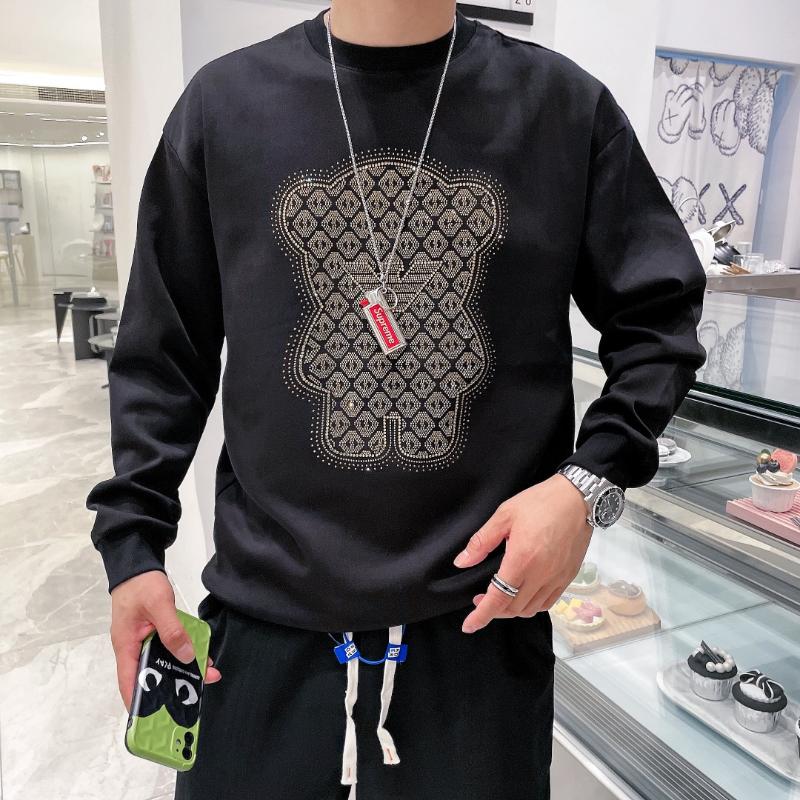 

Men's Hoodies & Sweatshirts Craft Bear Diamond Hoodie Hip Hop Wrinkle Resistant Round Neck Youth Winter Long Sleeve Pullover, As shown asian size