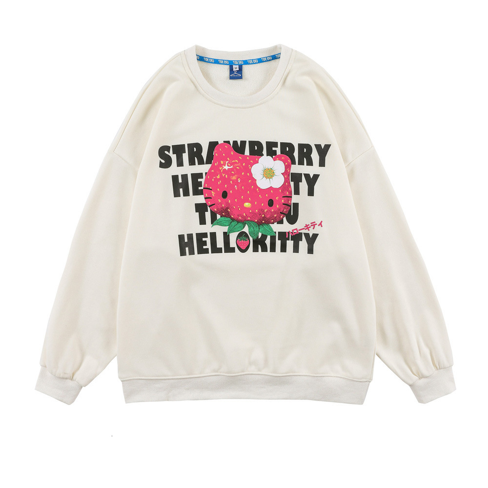 

Sweatshirts Cartoon Kitty printed sweater mens fashion brand loose round neck long sleeve trend Pullover Hoodie, Black