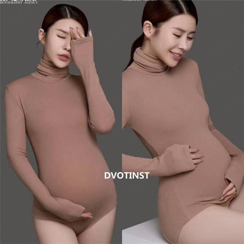 

Maternity Dresses Dvotinst Women Pography Props Pregnancy Turtleneck Full Sleeves Bodysuits Studio Poshoot Po Clothes, White