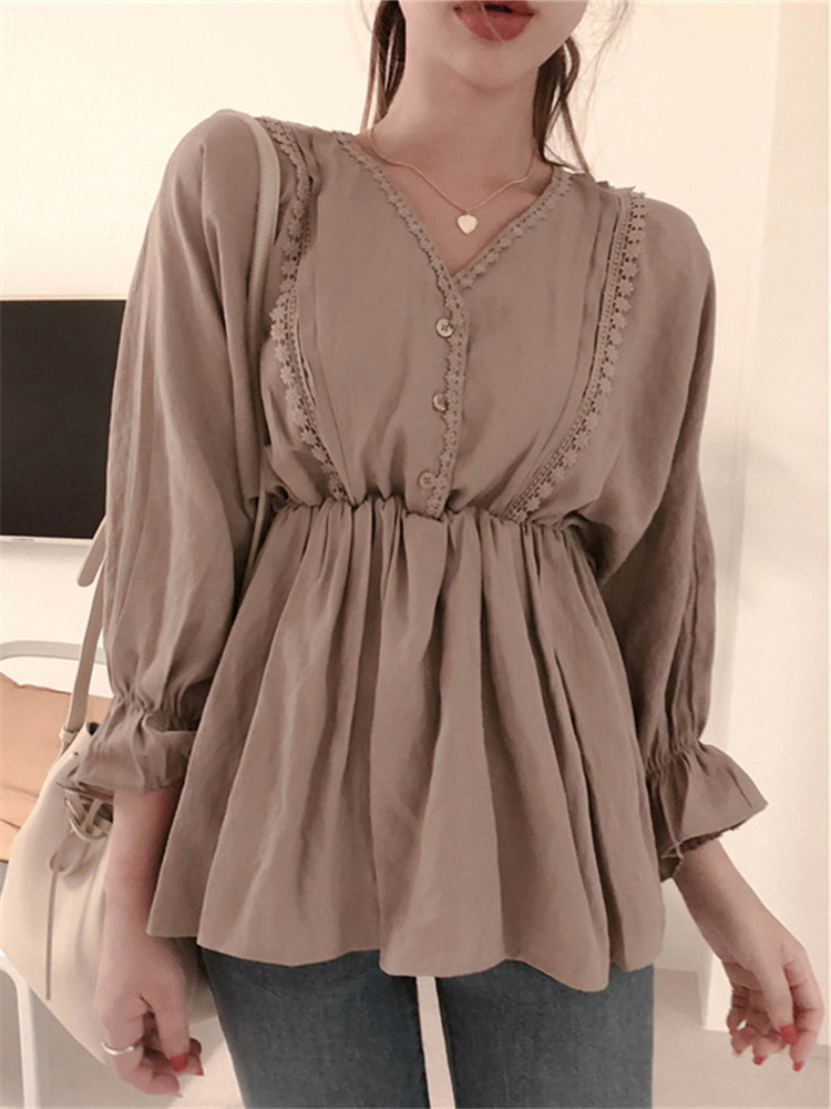 plaid Shirt Oversize female Tops Long sleeve Girls Blouse Autumn Plus Size spring Women Blouses lace femme Blusas 210417Z
