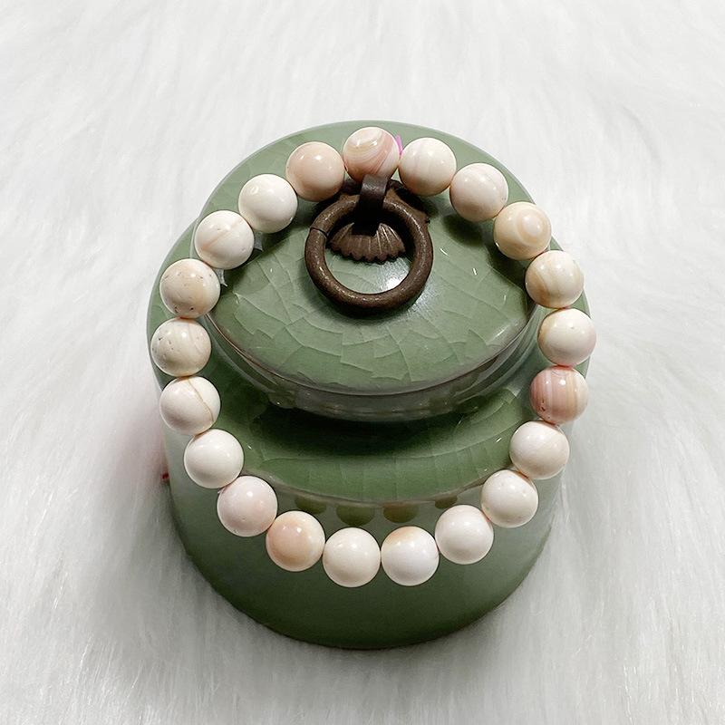 

Beaded, Strands Natural Marine Pink Shell Beads Strand Bracelet For Men And Women Charm Gemstone Healing Elastic Jewelry