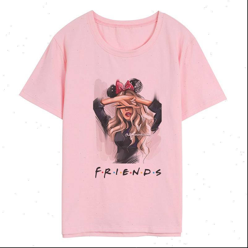 

summer cartoon friends print pink womens t shirt harajuku kawaii casual cotton, White