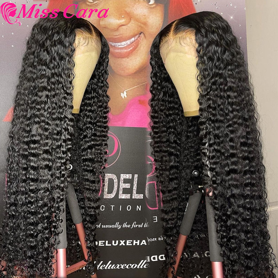 

Miss Cara Peru T Part Lace Wig Transparent Deep Curly Human Hair Wig Deep Wave 26 Inches 4x4 Lace Closure, Natural color