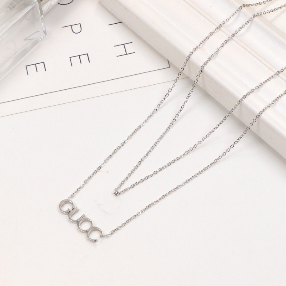 

2021 High quality extravagant Design necklace double fashion love letter stainless steel women jewelry wholesale