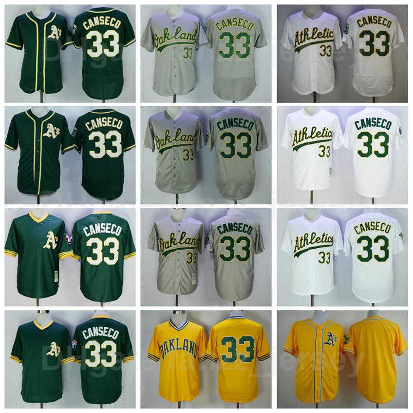 

Men Vintage Baseball 33 Jose Canseco Jersey Retire Pullover Flexbase Cool Base Green White Grey Yellow Team Color All Stitching Cooperstown Retro Top Quality