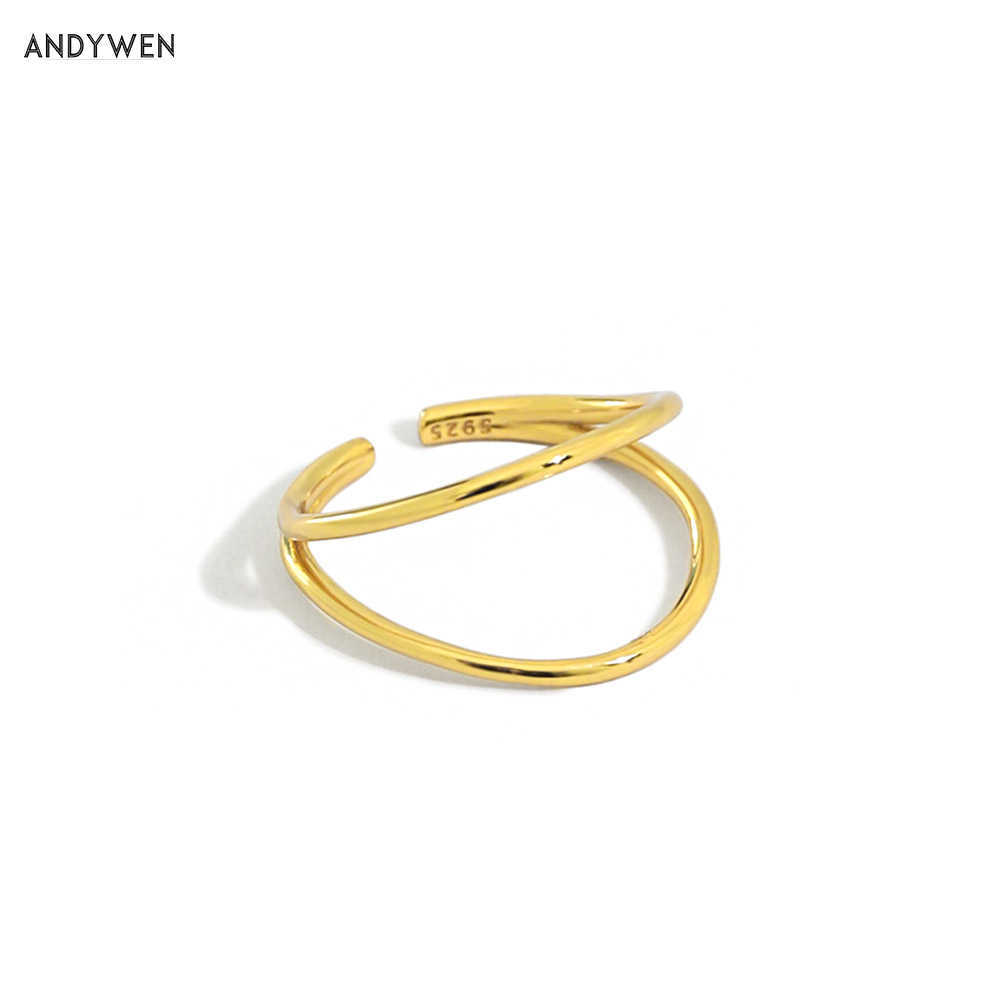 

Andywen 925 Sterling Silver Gold Open Circle Thin Resizable Rings Women Fashion Fine Jewelry Rock Punk Wedding Jewel 210608