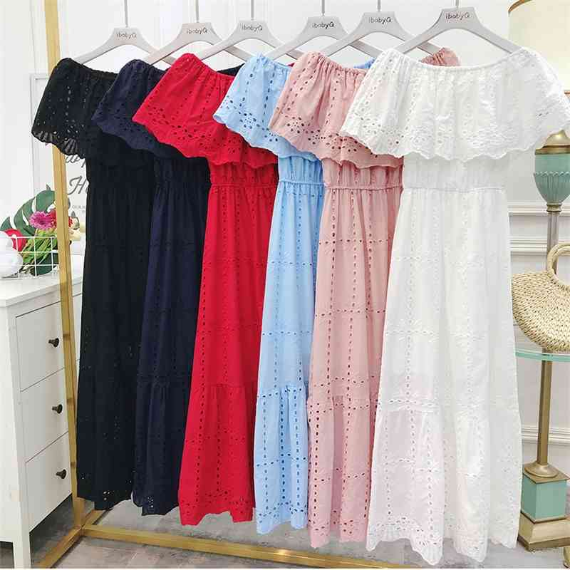 

Women Bohemian Dress Vestidos Mujer Summer Sweet Ruffles Off Shoulder Long es Ladies Elegant Casual White Beach 210602, White 2