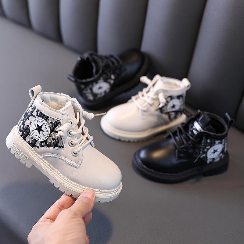 

Boots Children' Plus Velvet Warm Cotton Shoes 1-5 Years Old Winter Fashion Boys Tide, Black;grey
