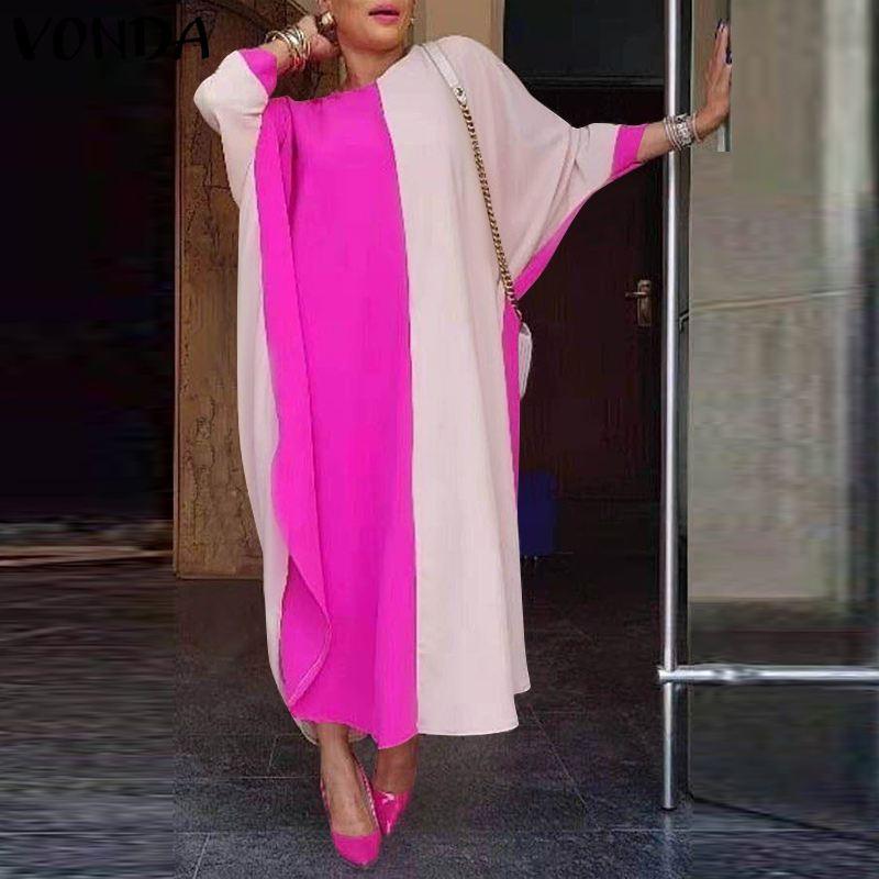 

Casual Dresses 2021 VONDA Women Bohemian Dress Summer Vintage Patchwork Party Ladies Irregular Long Vestidos Sundress, Black