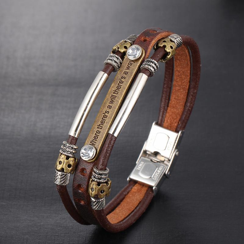 

Beaded, Strands Punk Bracelet Buckle Multi-layer PU Leather Woven For Women Man Hand Jewelry Wholesale, Black