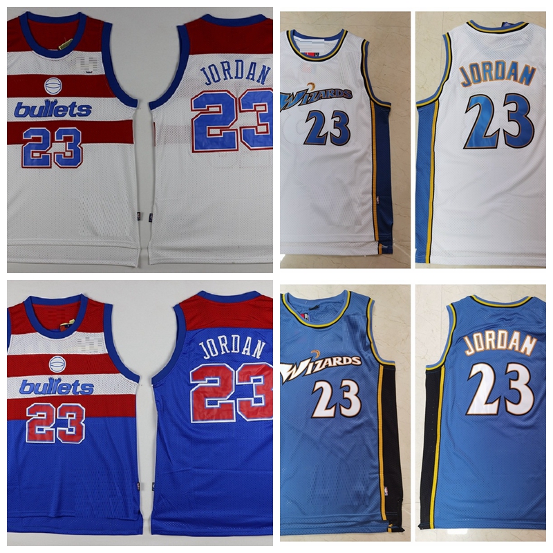 

Retro Men 23 Michael Jor dan Washington Bullets Wizards with logo basketball Jersey have patch, Black;red