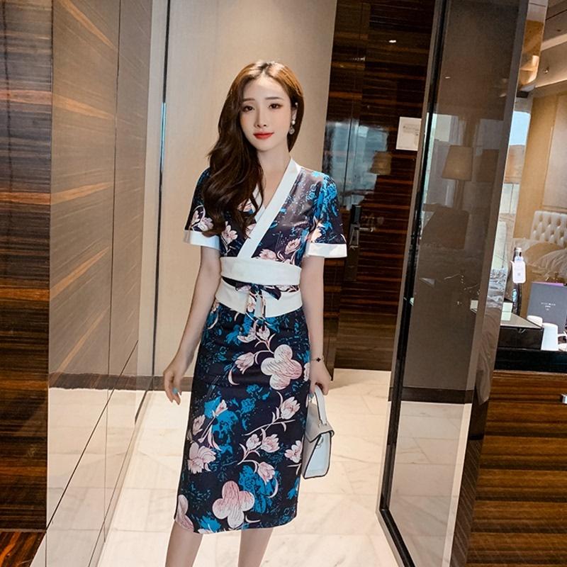 

Ethnic Clothing 2021 Vintage Floral Print Kimono Femme Japanese Style Night Gown Yukata Dress For Women Asian Clothes Sexy 31084