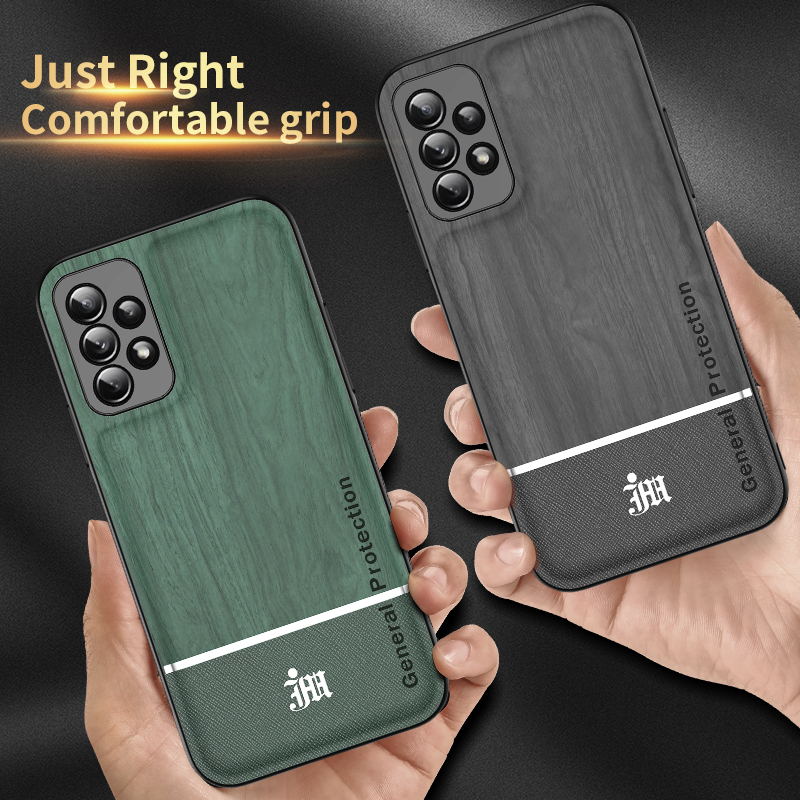 

Bionic Wood Grain Phone Cases for Samsung A12 A32 A42 A52 A72 5G Magnetic Car Ring Holder Thin Camera All-Inclusive Protective Back Cover, Classic style black