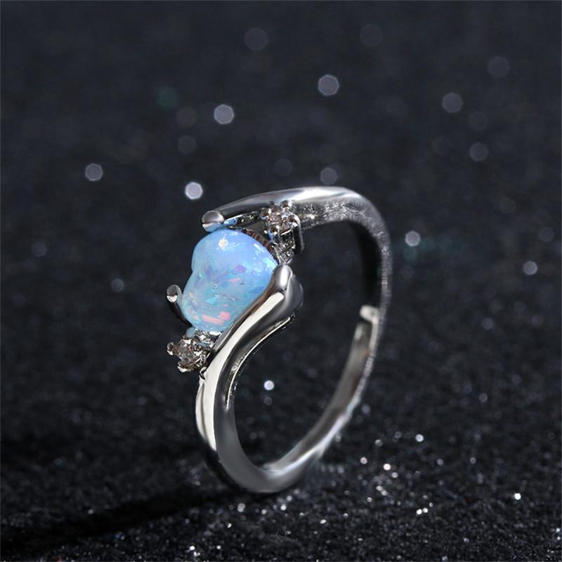 

Wedding Rings Dainty Female White Oval Opal Ring Charm Gold Color Thin For Women Vintage Round Crystal Stone Engagement Jewelry, Slivery;golden