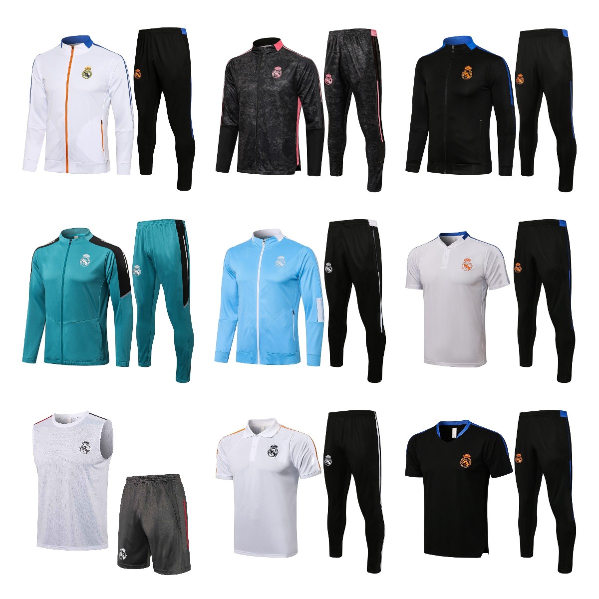 

men 2021 2022 Real Madrid soccer Training suit Jacket Tracksuits 21/22 camiseta de futbol HAZARD BENZEMA MODRIC kids Jogging football Tracksuit Sets, Gray
