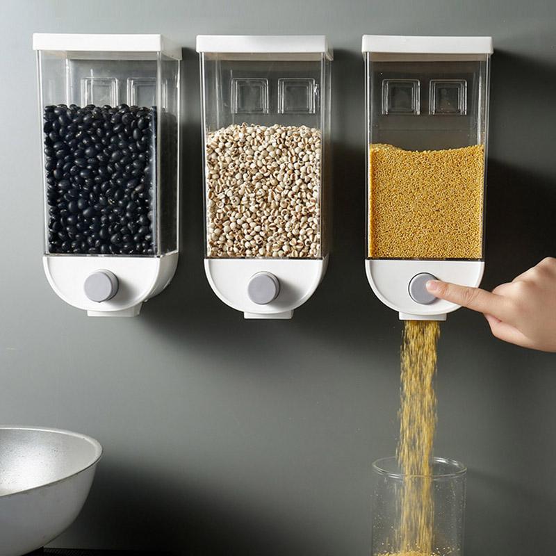 

Storage Bottles & Jars Cereals Dispenser Wall Mounted Press Grain Box Dry Food Container Rice Tank Kitchen Organizers